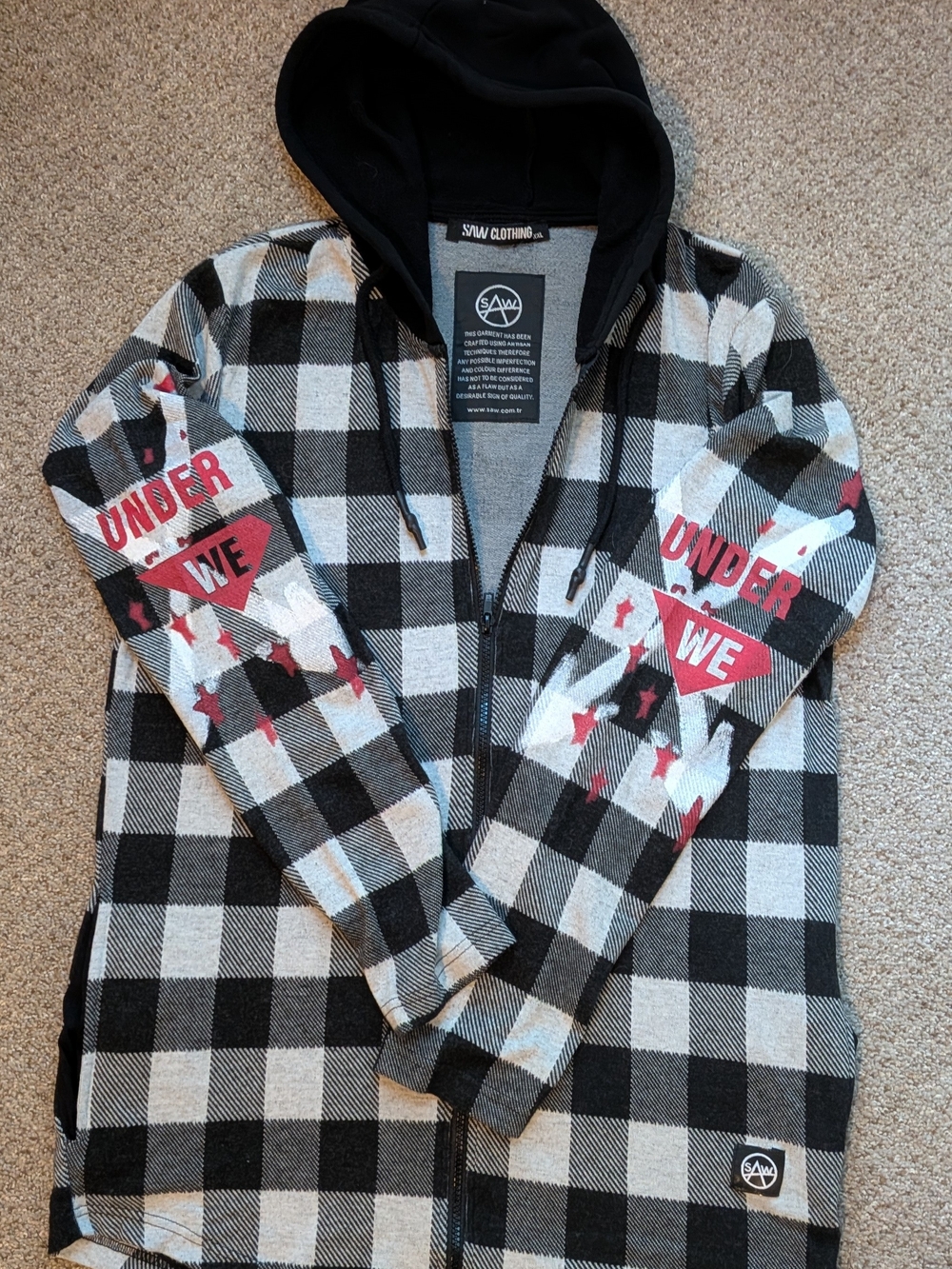 SAW Clothing Plaid Full Zip Hoodie XXL